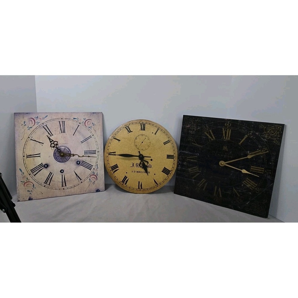 Set Of 3 VTG Wall Plaque Clocks Wood USA Not Working Wall Decoration Only